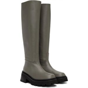 BY FAR Gray Russel Knee‑High Boots EU 41 US 10 Grained Nappa Cement Leather
